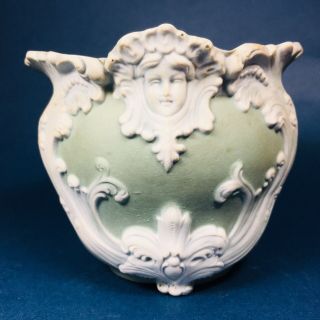Antique Green to White German Jasperware Porcelain Vase Planter Art Nouveau 4