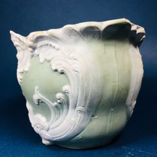 Antique Green to White German Jasperware Porcelain Vase Planter Art Nouveau 6