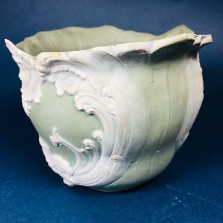 Antique Green to White German Jasperware Porcelain Vase Planter Art Nouveau 7