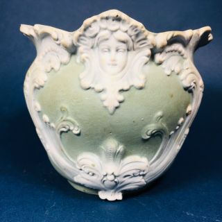 Antique Green to White German Jasperware Porcelain Vase Planter Art Nouveau 8