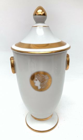 Vintage Irice Porcelain Apothecary Jar Cameo Grecian Woman