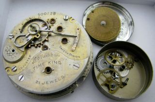 Antique 18s Columbus Time King 21 Jewel Partial Pocket Watch Movement Parts