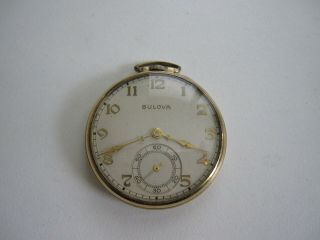 Vintage Bulova Pocket Watch 10s 14k Rgp Cal 17ah 15j C.  1936 Usa Runs Fine