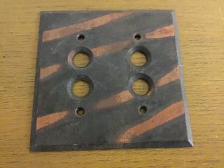4 Hole Antique Tiger Stripe Brass Push Button Light Switch Plate Cover Rare