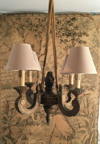 Sublime Antique French Gilt Hand Carved Wood Ceiling Light Fixture Chandelier