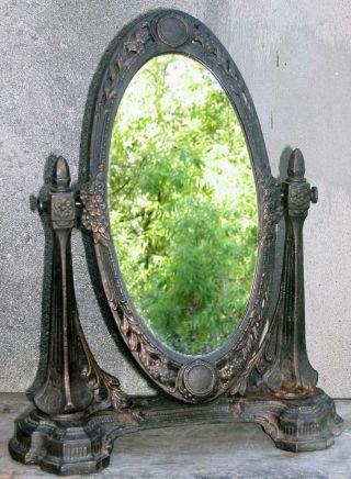 Vintage Cast Iron Art Nouveau Style Cheval Dresser Top Tilting Mirror 17 X13 "