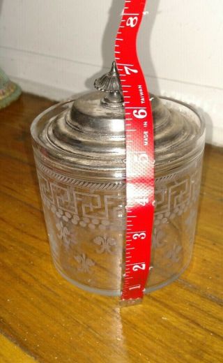 antique Victorian glass etched crystal biscuit cookie candy jar silver plate lid 4
