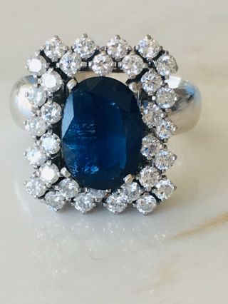 Vintage 14 Karat White Gold Diamond And Sapphire Cocktail Ring 10