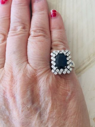 Vintage 14 Karat White Gold Diamond And Sapphire Cocktail Ring 11