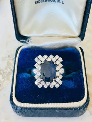 Vintage 14 Karat White Gold Diamond And Sapphire Cocktail Ring