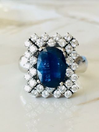 Vintage 14 Karat White Gold Diamond And Sapphire Cocktail Ring 9