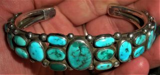 Antique C.  1920 Zuni Ingot Coin Silver Bracelet Turquoise By Della Casa Appa Vafo