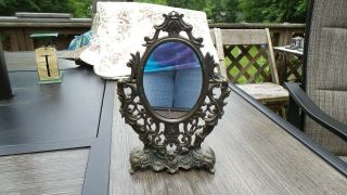 Vintage Antique Oval Cast Steel Metal Swivel Vanity Mirror - Art Decor 1900 