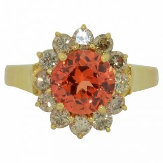 2ct Padparadscha (orange Sapphire) Diamond Halo Ring 18k Yellow Gold Appraisal