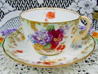 Doulton Burslem Gold Trailing Flowers Purple Floral Tea Cup And Saucer