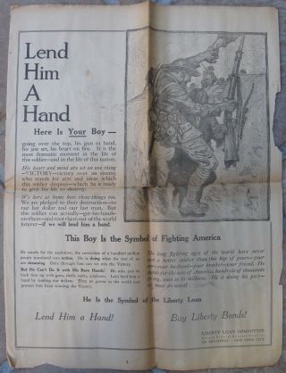 1918 Two Ww1 Liberty Loan Adverts - " Lend Him A Hand Here Is Your Boy "