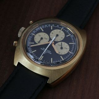 Rare Vintage Breitling 9857 Chronograph 1970 ' s Lemania 1873 Gold Panda Dial 3