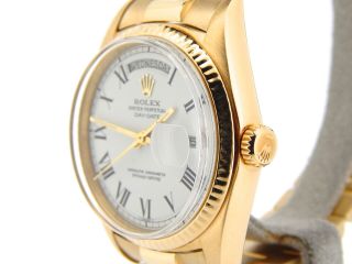 Mens Rolex Day - Date President Solid 18K Yellow Gold Watch White Black Roman 1803 3