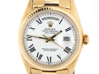 Mens Rolex Day - Date President Solid 18K Yellow Gold Watch White Black Roman 1803 8