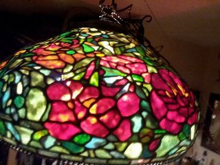 Antique Somers Stained Glass Deer Park N.  Y.  Tiffany Style Light Fixture