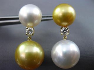 LARGE.  40CT DIAMOND & WHITE & GOLDEN PEARL 18KT YELLOW GOLD 3D HANGING EARRINGS 3