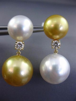 LARGE.  40CT DIAMOND & WHITE & GOLDEN PEARL 18KT YELLOW GOLD 3D HANGING EARRINGS 4