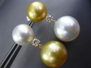 LARGE.  40CT DIAMOND & WHITE & GOLDEN PEARL 18KT YELLOW GOLD 3D HANGING EARRINGS 5