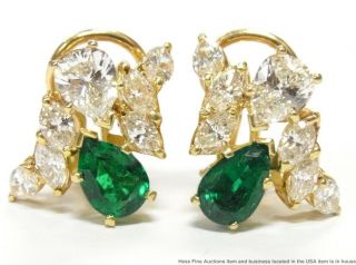 Gia Ultra Fine F1 Natural Emerald 2.  20ctw Diamond Earrings 14k Gold Omega Backs