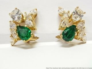 GIA Ultra Fine F1 Natural Emerald 2.  20ctw Diamond Earrings 14k Gold Omega Backs 2