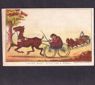 Antique 1878 Currier & Ives Horse Comic Laying Back A Brush Victorian Trade Card