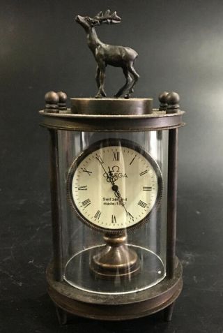 Old Chinese Bronze Dree Watch Mechanical Table Clock Decorations Statue