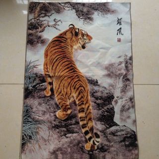 Tibetan Nepal Silk Embroidered Thangka - - Tiger
