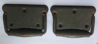 (2) Antique Vintage Stanley Large Toolbox,  Army Green Steamer Trunk Drop Handles