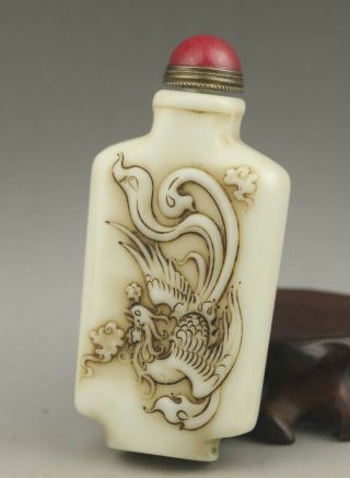 Chinese Old Natural Hetian Jade Hand - Carved Statue Phenix Snuff Bottle