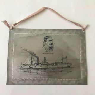 U.  S.  Cruiser Chicago - Metal Hanging Holiday Greeting Plaque - Rear Adm.  Schley