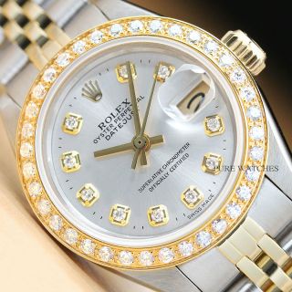 Rolex Ladies Datejust Silver Diamond Dial 18k Yellow Gold & Steel Watch