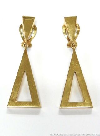 Tiffany Co 18k Gold Earrings 15.  4gram Long Geometric Dangle Drop Vintage 1970s