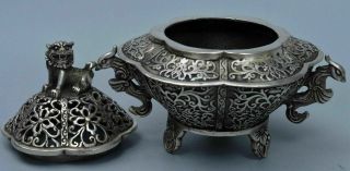 Exorcism Old Collectable Miao Silver Carve Lion Phoenix Precious Incense Burners 5