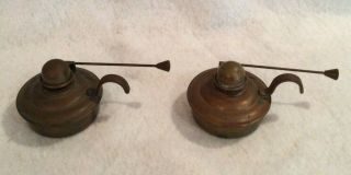Antique Small Brass Oil Lanterns With Handles And Flip Up Covers