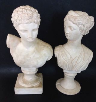 Hermes & Artemis Busts Ancient Greece Greek Godess God Statue Distressed 13.  5 "