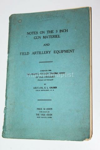 1917 Wwi Notes On 3 Inch Gun Material & Field Artillery Equipment Military Book