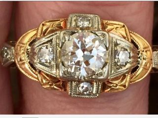 Vintage Art Deco Diamond Engagement Ring 1ctw 1920’s 14k White And Yellow Gold