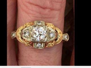 Vintage Art Deco Diamond Engagement Ring 1ctw 1920’s 14k White and Yellow Gold 2