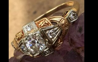 Vintage Art Deco Diamond Engagement Ring 1ctw 1920’s 14k White and Yellow Gold 3