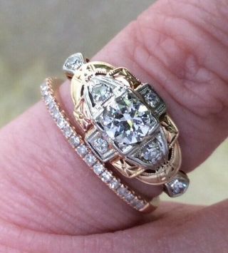Vintage Art Deco Diamond Engagement Ring 1ctw 1920’s 14k White and Yellow Gold 6