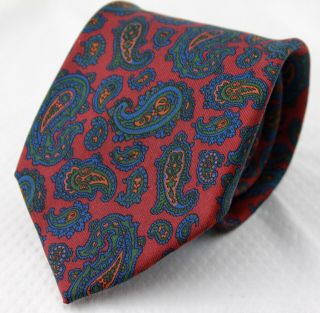 Drake’s London X Ben Silver Ancient Madder Wine Red Blue Paisley Silk Tie 60x3.  5