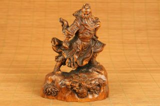 Rare Chinese Old Boxwood Hand Carved Guan Gong Hero Figure Statue Netsuke