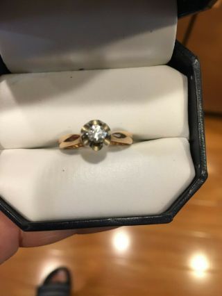 Soviet Ussr Russian Vintage 14 K/583.  Rose Gold Diamond Engagement Ring.