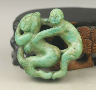 Old Chinese Natura Jade Hand - Carved Man And Woman Pendant