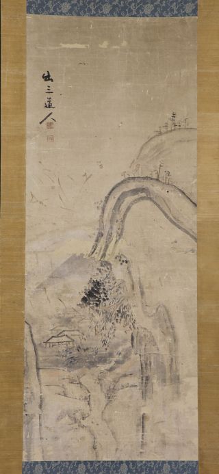 Japanese Hanging Scroll Art Painting Sansui Landscape Asian Antique E7811